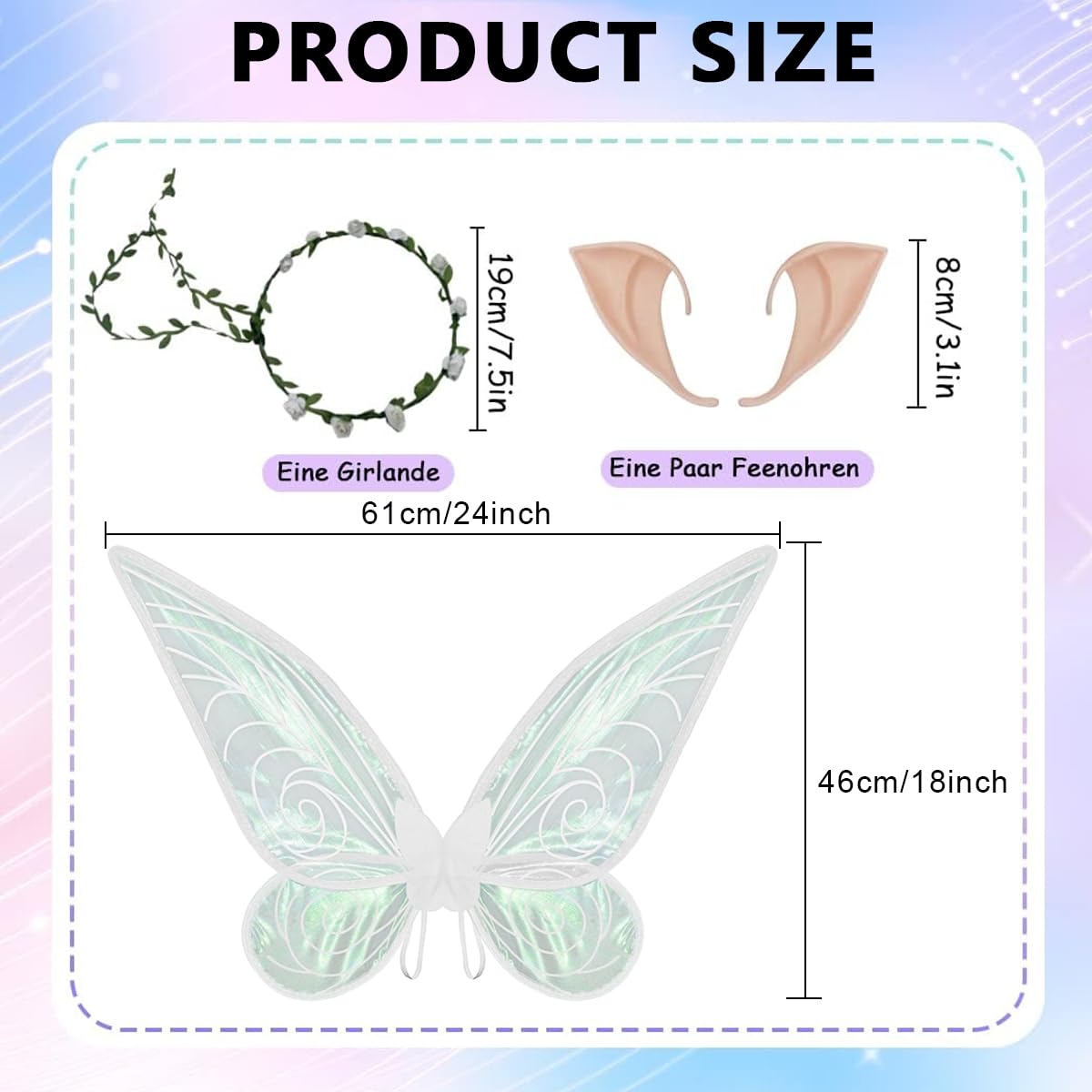 PATPAT Fairy Wings for Girls for Kids 5+ Years, Butterfly Wings for Baby Girl Butterfly Theme Birthday Party Decorations with Elf Ears Angel Wings Flower Garland for Decoration, Halloween Costume PATPAT Fairy Wings for Girls for Kids 5+ Years, Butterfly Wings for Baby Girl Butterfly Theme Birthday Party Decorations with Elf Ears Angel Wings Flower Garland for Decoration, Halloween Costume